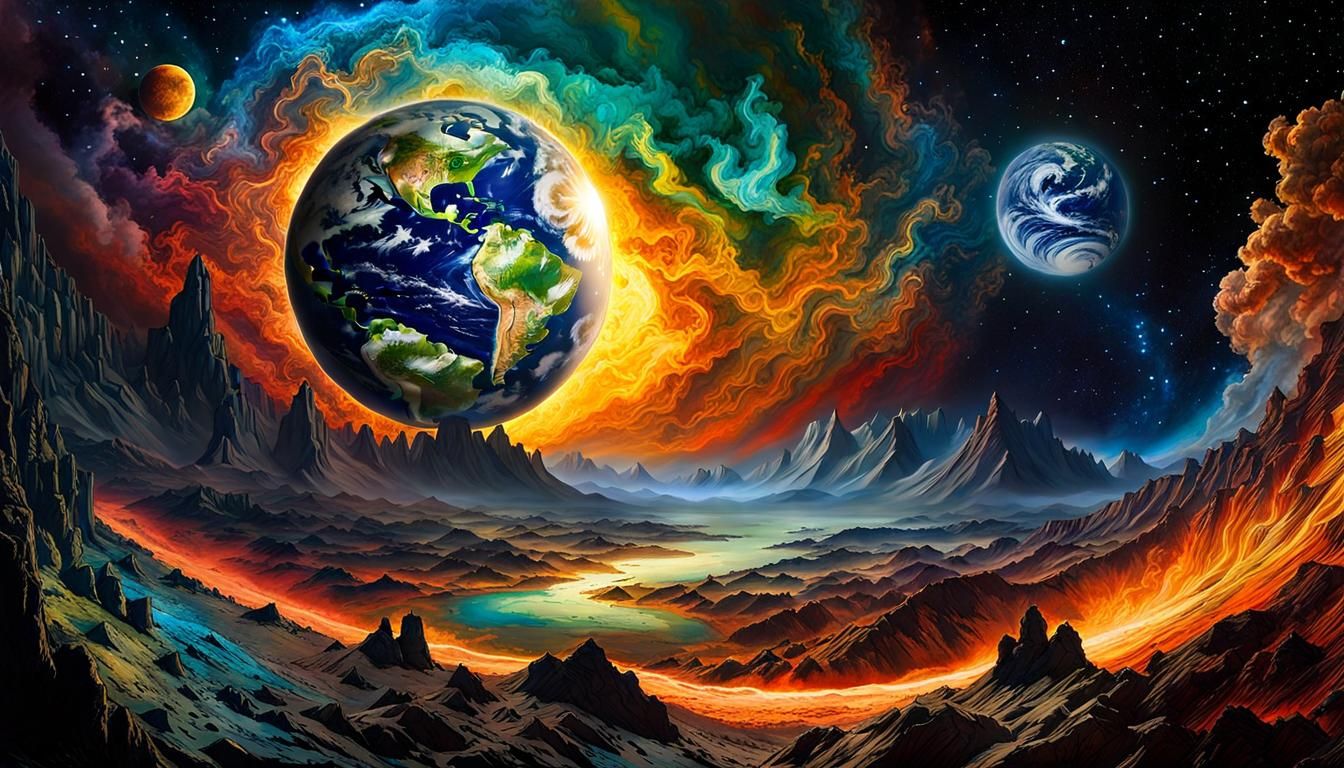 Cosmic Earth Art Masterpiece in Alcohol Ink Style