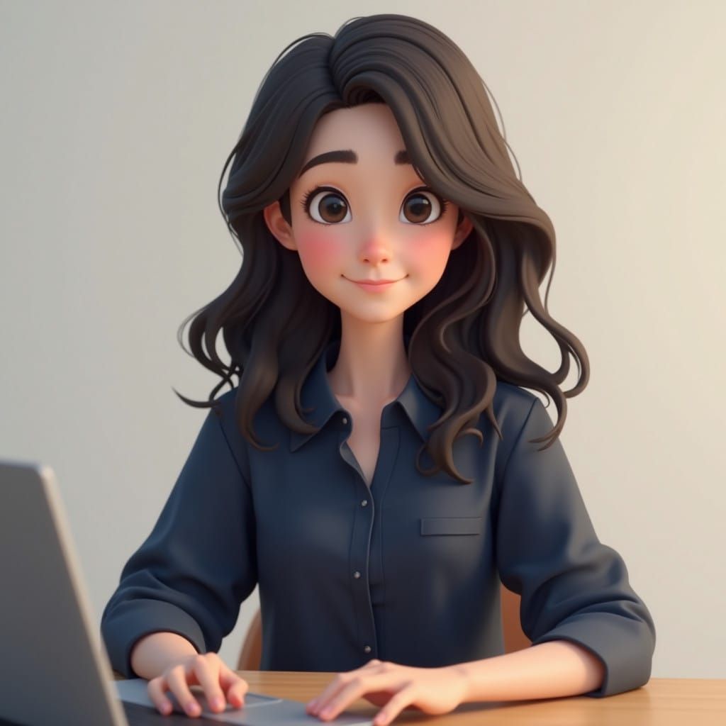 3D Anime-Inspired Woman with Dark Brown Hair and Round Face