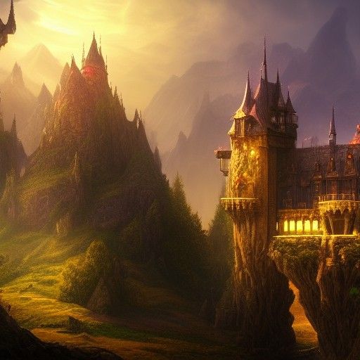 Floating Castle Island in Golden Light