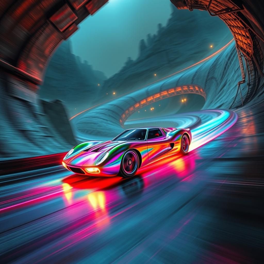 Surreal Sports Car Race Through Dreamscape