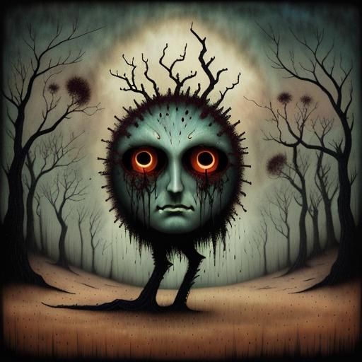 Tormented Soul in Dark Acrylic Painting Style