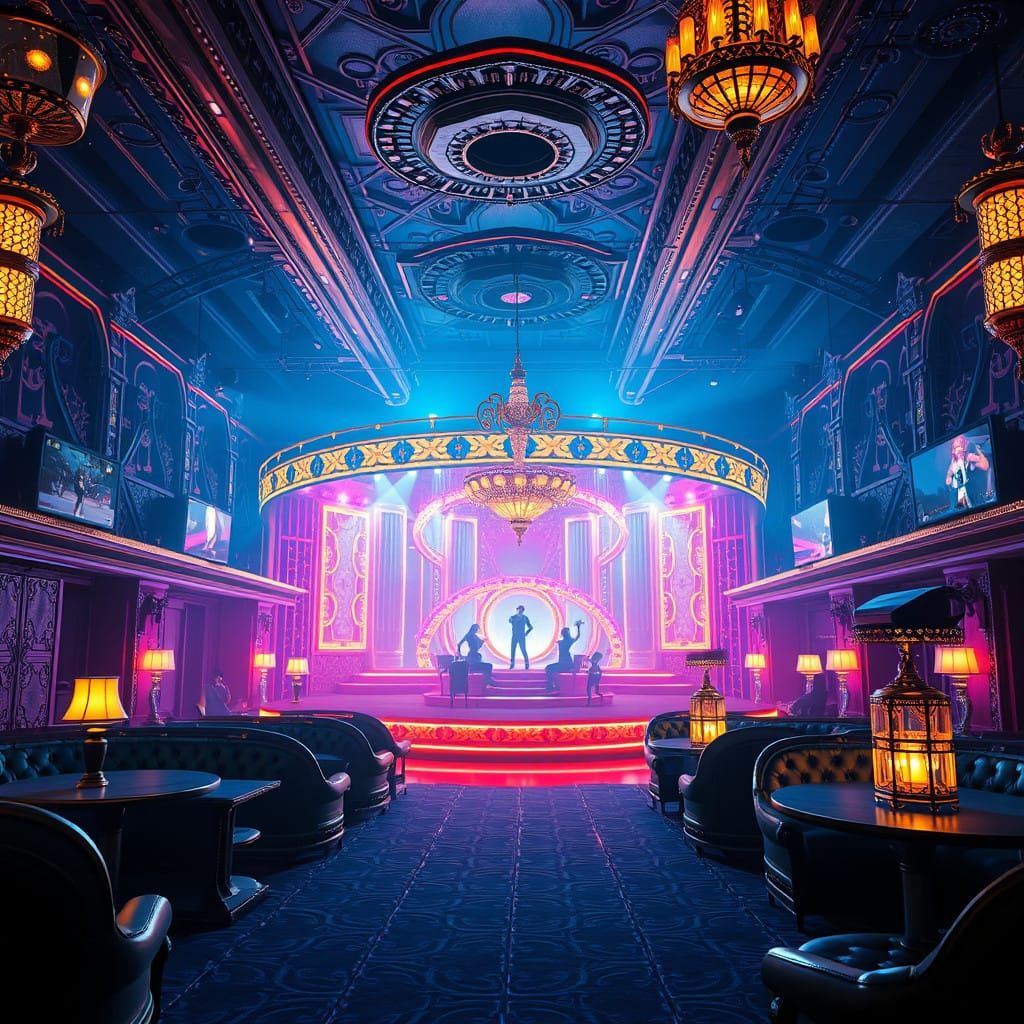 Ethereal Nightclub Interior in Neon Luxury