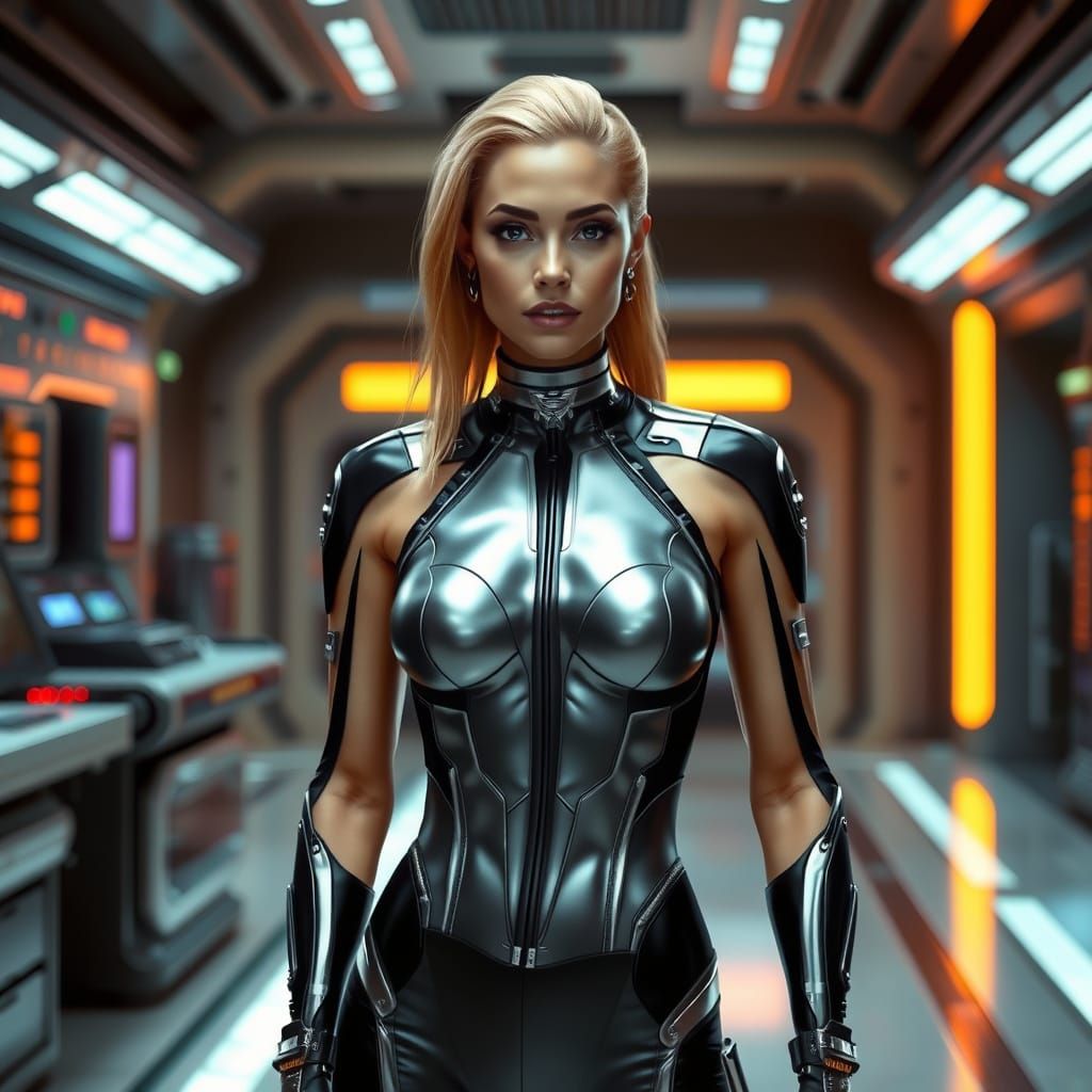 Seven of Nine in Futuristic Lab, Syd Mead Style