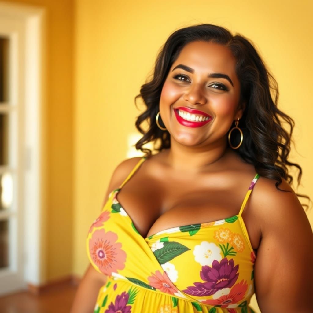 Curvy Woman's Joyful Freedom in Fashion Photography Style
