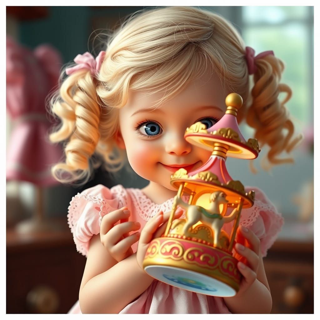 Blonde Girl Watches Enchanted Carousel with Wonder
