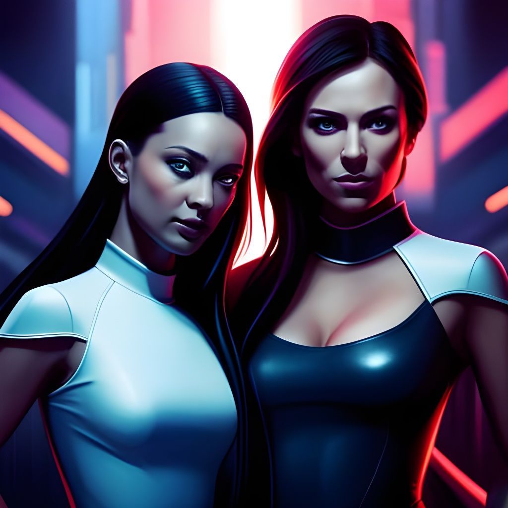 Tron Legacy Females Portrait in Digital Art Style