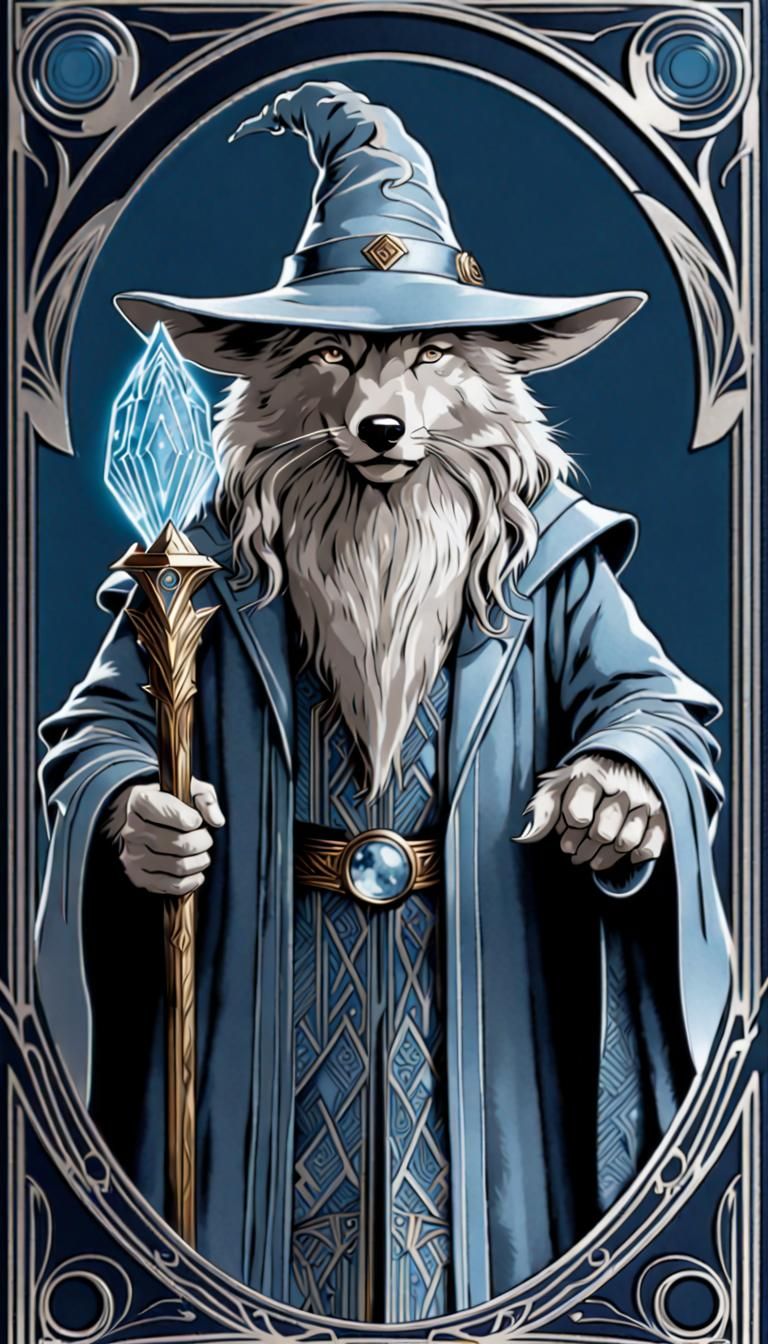 Art Deco Blue Gandalf Wolf Card