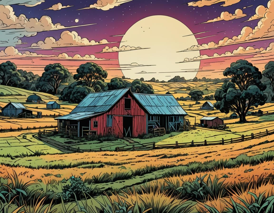 Australian Barn in Retro Comic Book Style