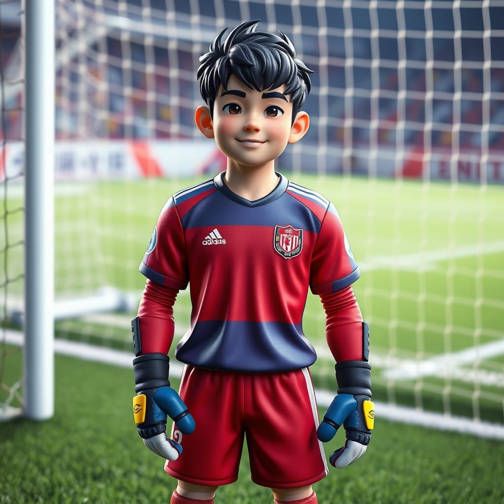 Vibrant Soccer Goalkeeper in 3D Anime Style