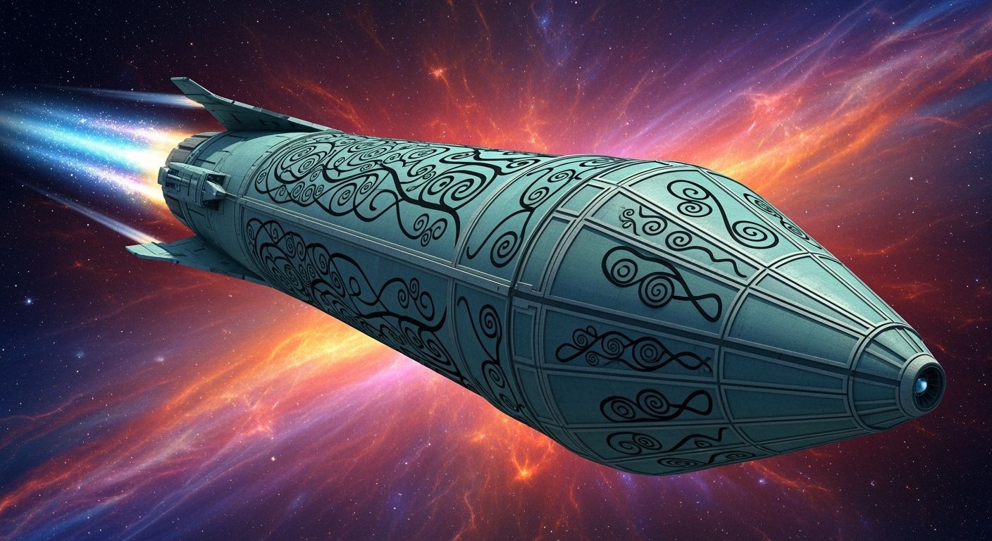 Interstellar Starship in Klimt-Inspired Sci-Fi Style