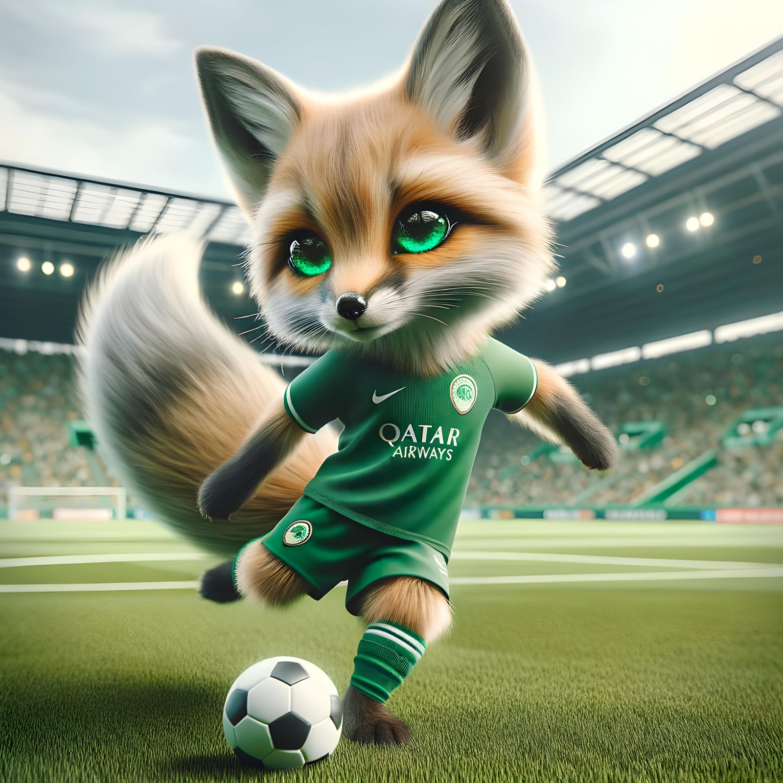 Fox Soccer Player in Stadium: Hyper-Realistic Digital Art