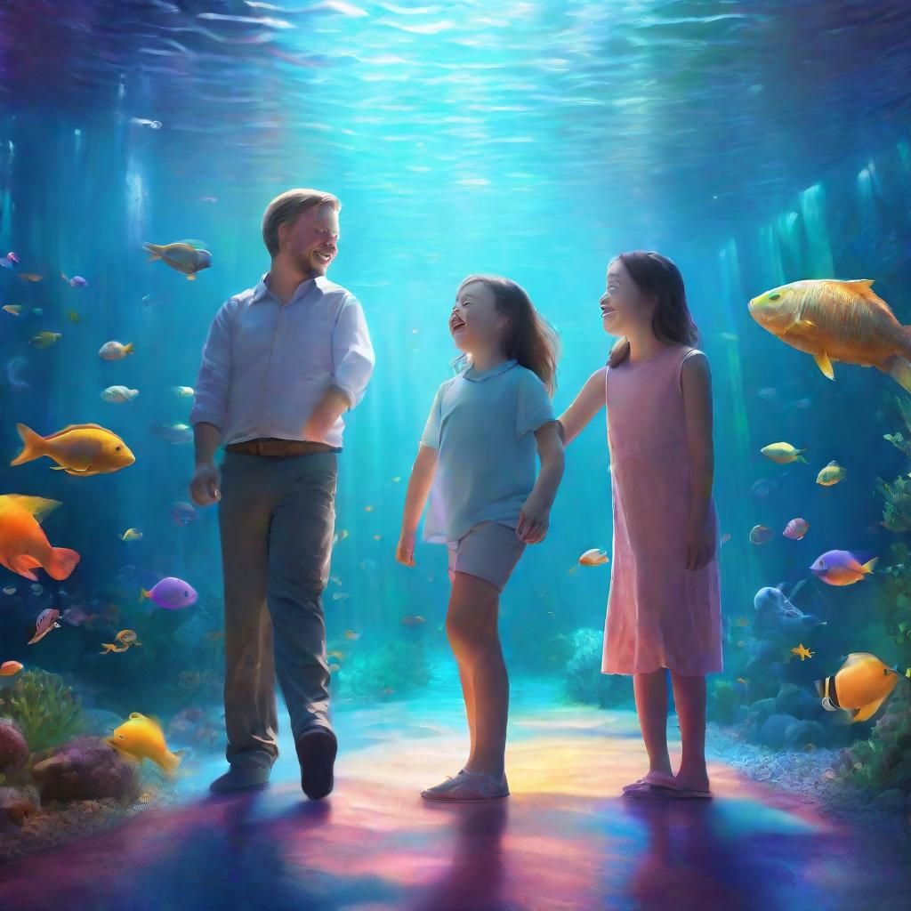 Girl with Down Syndrome in Aquarium: Digital Art