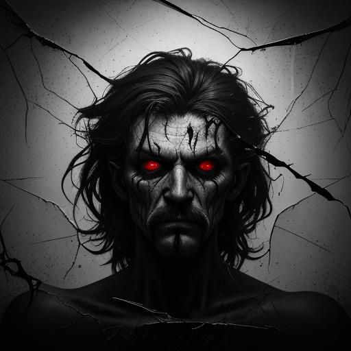 Dark Surreal Portrait in Shattered Mirror