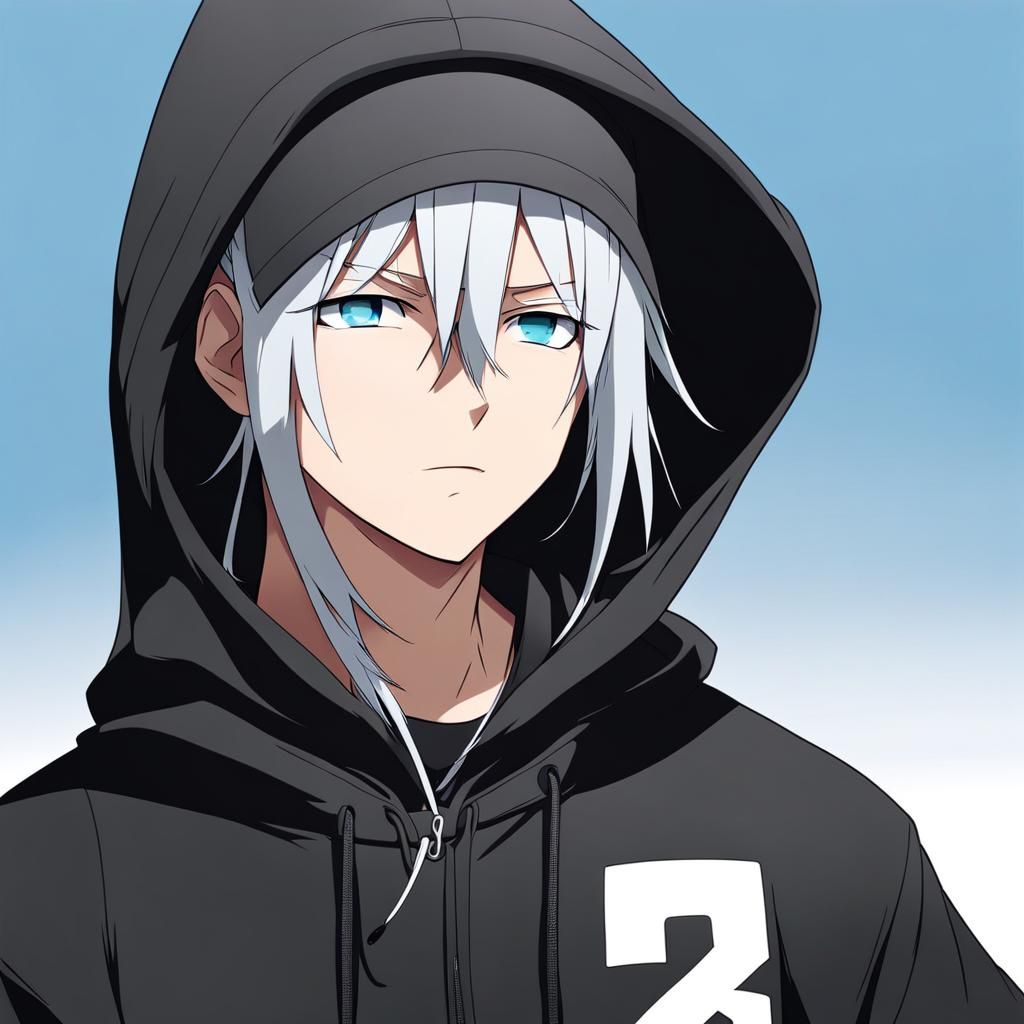 Anime Boy with White Hair and Ponytail