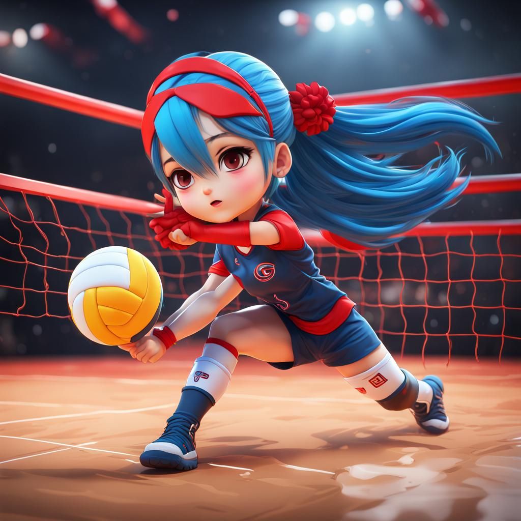 Chibi Volleyball Player in Detailed Matte Painting