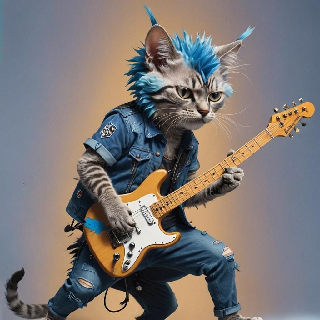 Electric Cat Rocker with Blue Mohawk