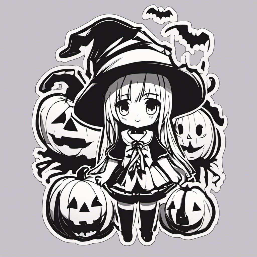 Cute Halloween Girl Sticker in Anime Style