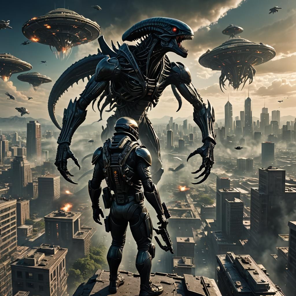 Aliens invasion and kaiju massive attack on earth