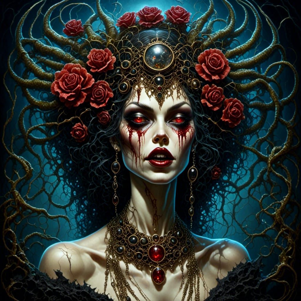 Zombie Flapper in Speakeasy: Dark Fantasy Alcohol Ink Art