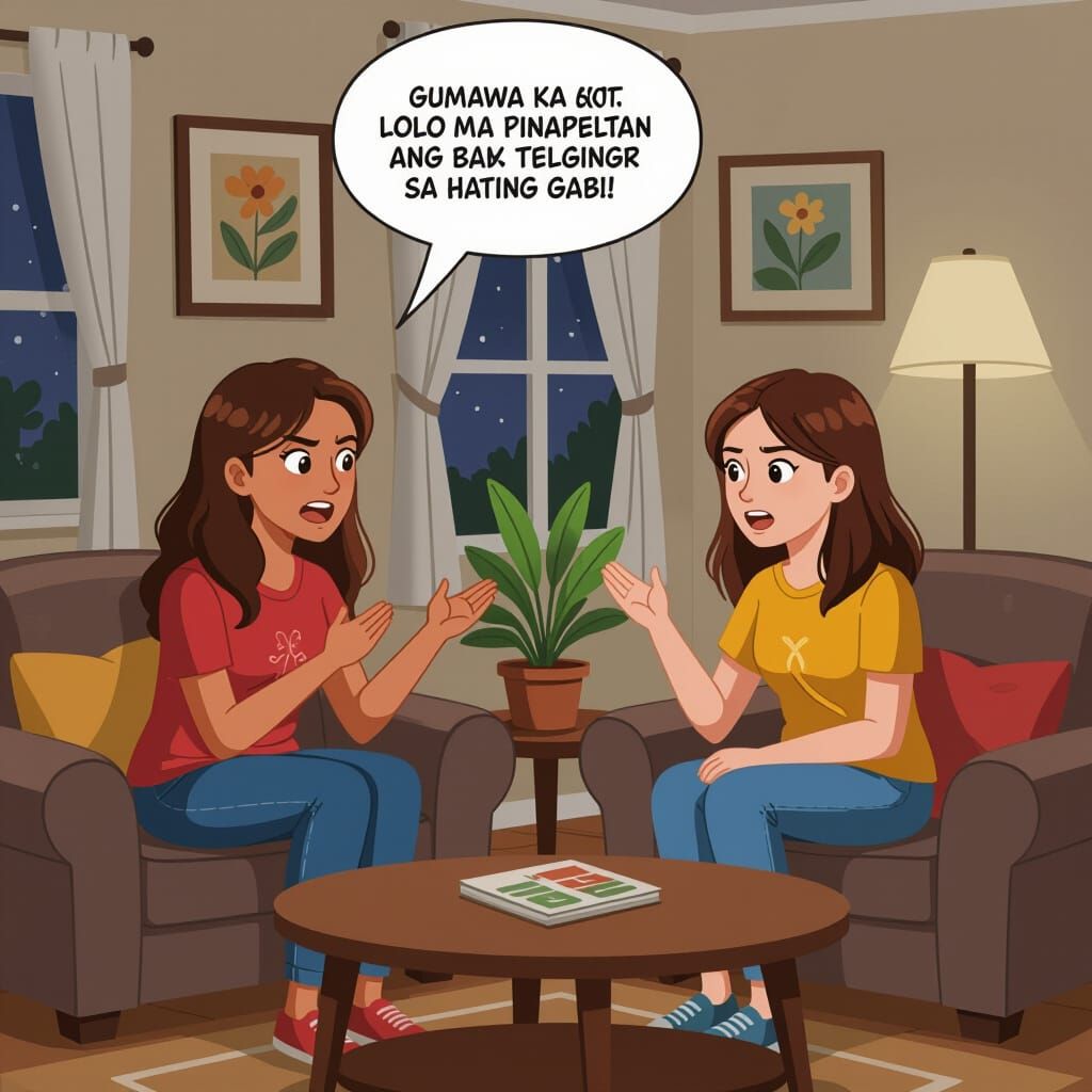 Angry Grandfather Scolds Teenagers in Living Room