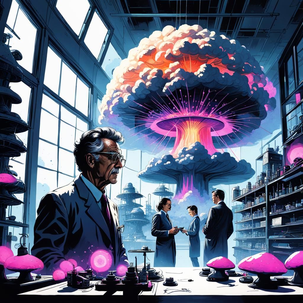 Mad Scientist in High-Tech Lab with Assistant