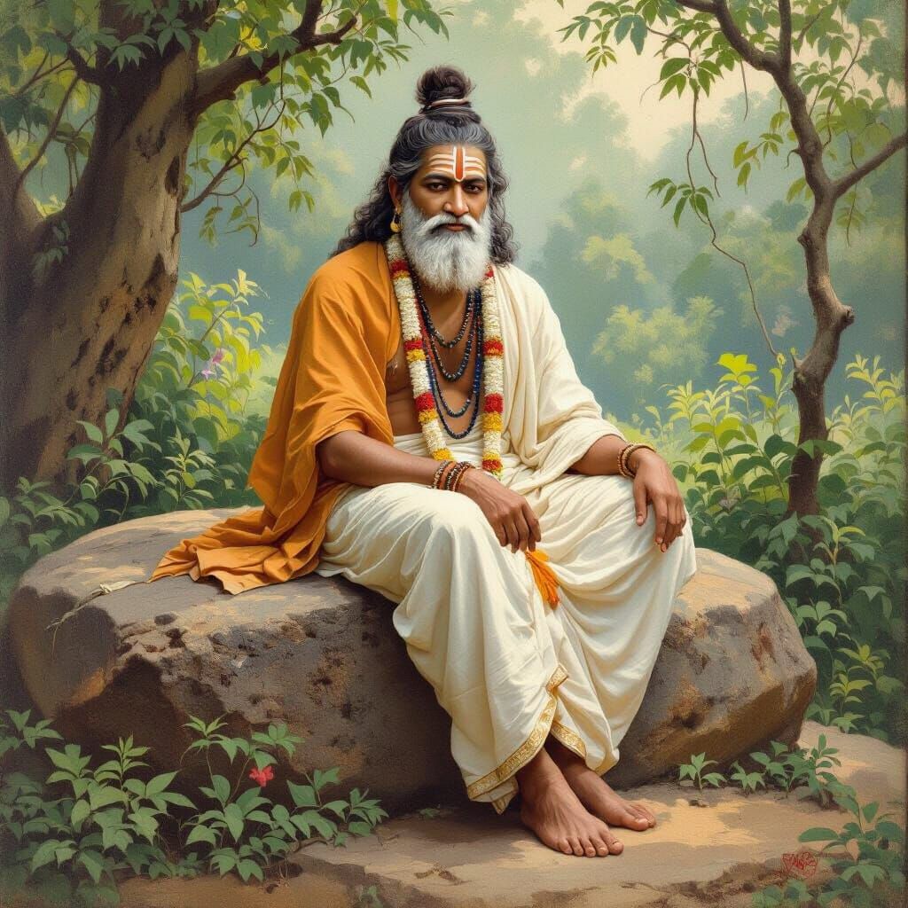 Shirdi Sai Baba in Traditional Indian Art Style