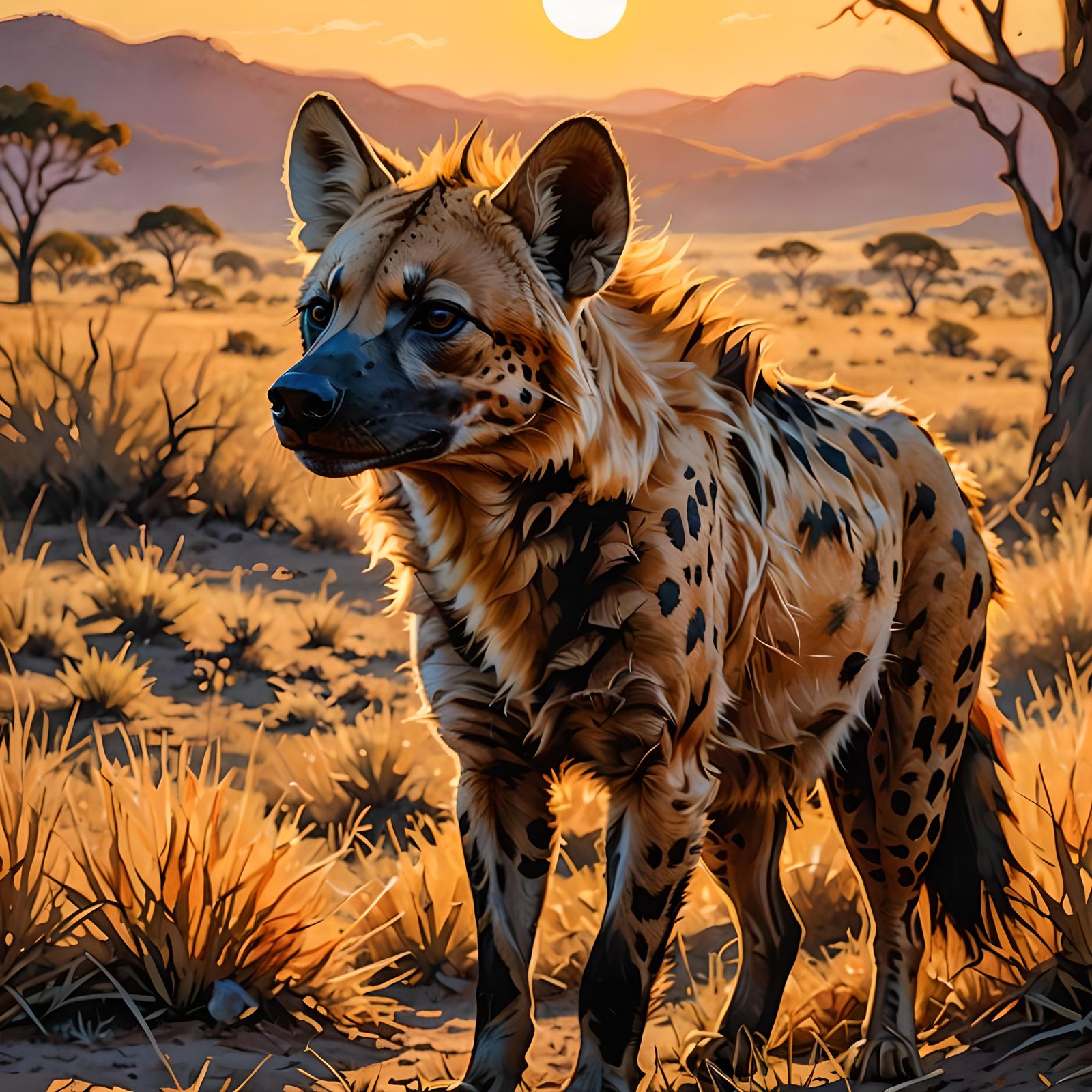 Detailed Full Body View of Spotted Hyena