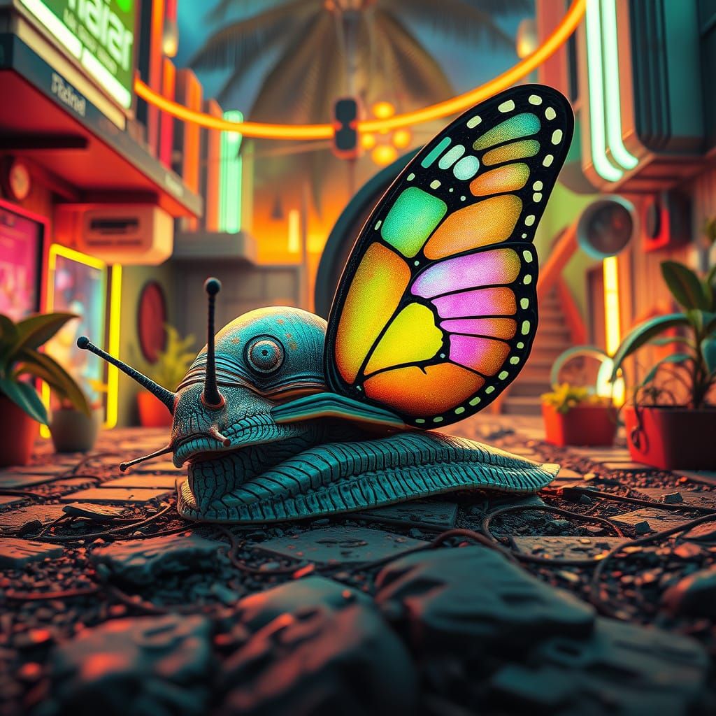 Confused Butterfly Snail Dreams in Biomechanical Futurism