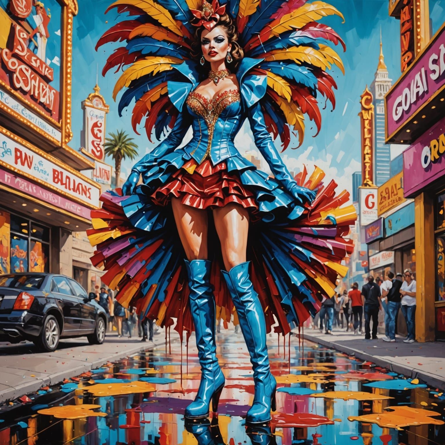 Showgirl's Impasto Boots Crush Las Vegas in Graffiti Art