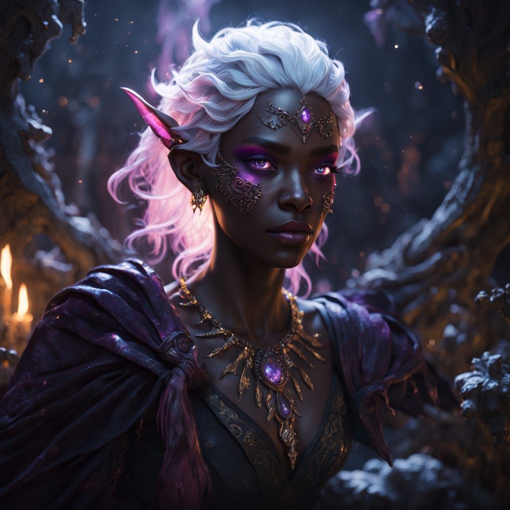 Dark Fantasy Elf Portrait in Triadic Colors