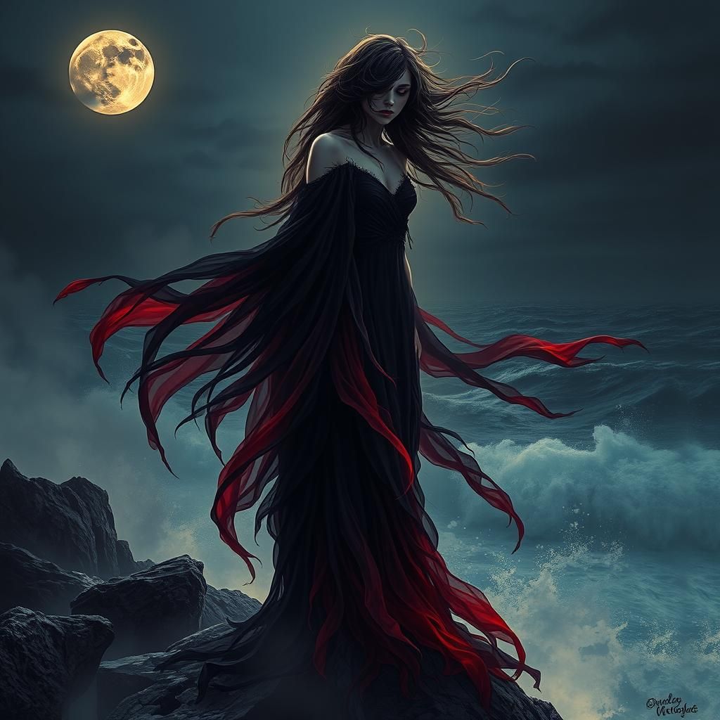 Ethereal Ghost Lady on Moonlit Coast