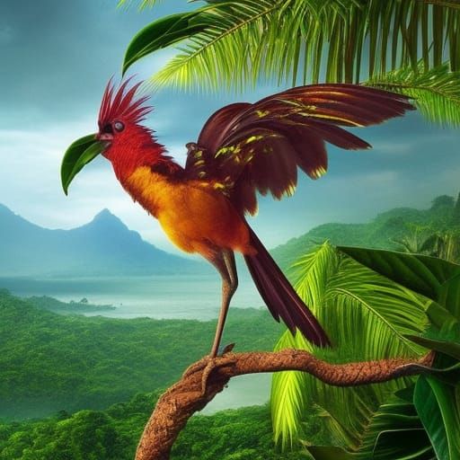 Exotic Tropical Bird in a Detailed Jungle