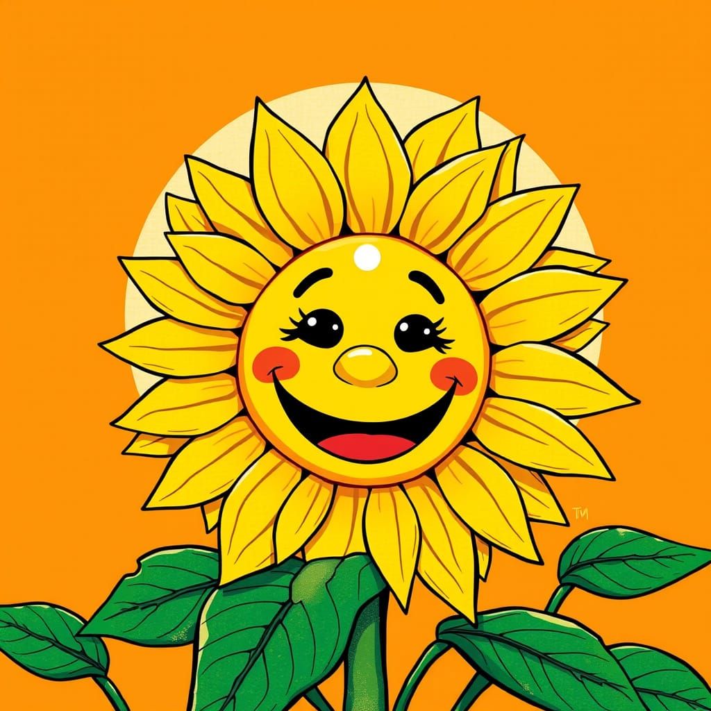 Smiling Sunflower in Whimsical Art Style