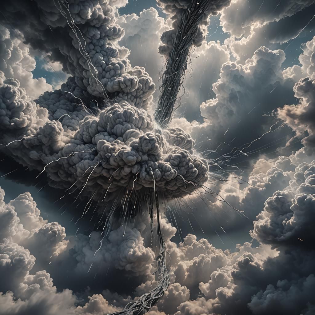Silver Cable Slices Through Cloudscape: Maximalist Digital P...