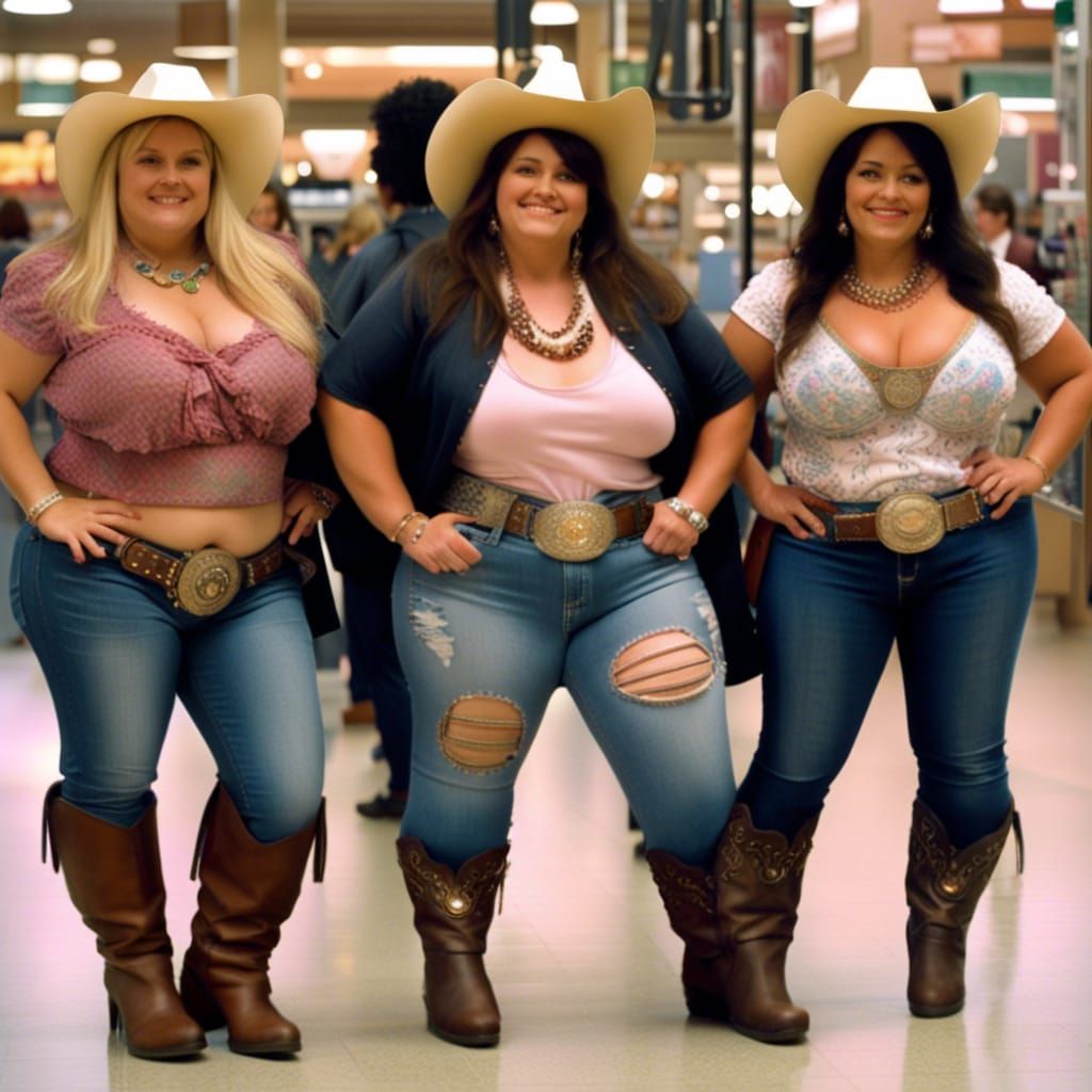 Chubby Cowgirls Shopping, Detailed Digital Painting