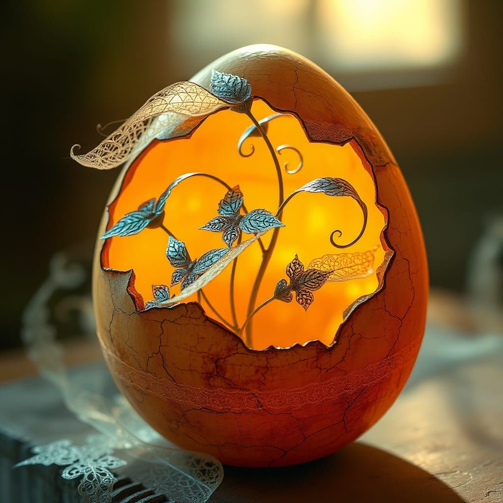 Ethereal Plant Blooms Within Ancient, Weathered Egg