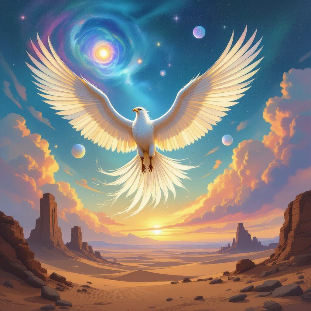 Majestic Griffin Soars Through Cosmic Sky