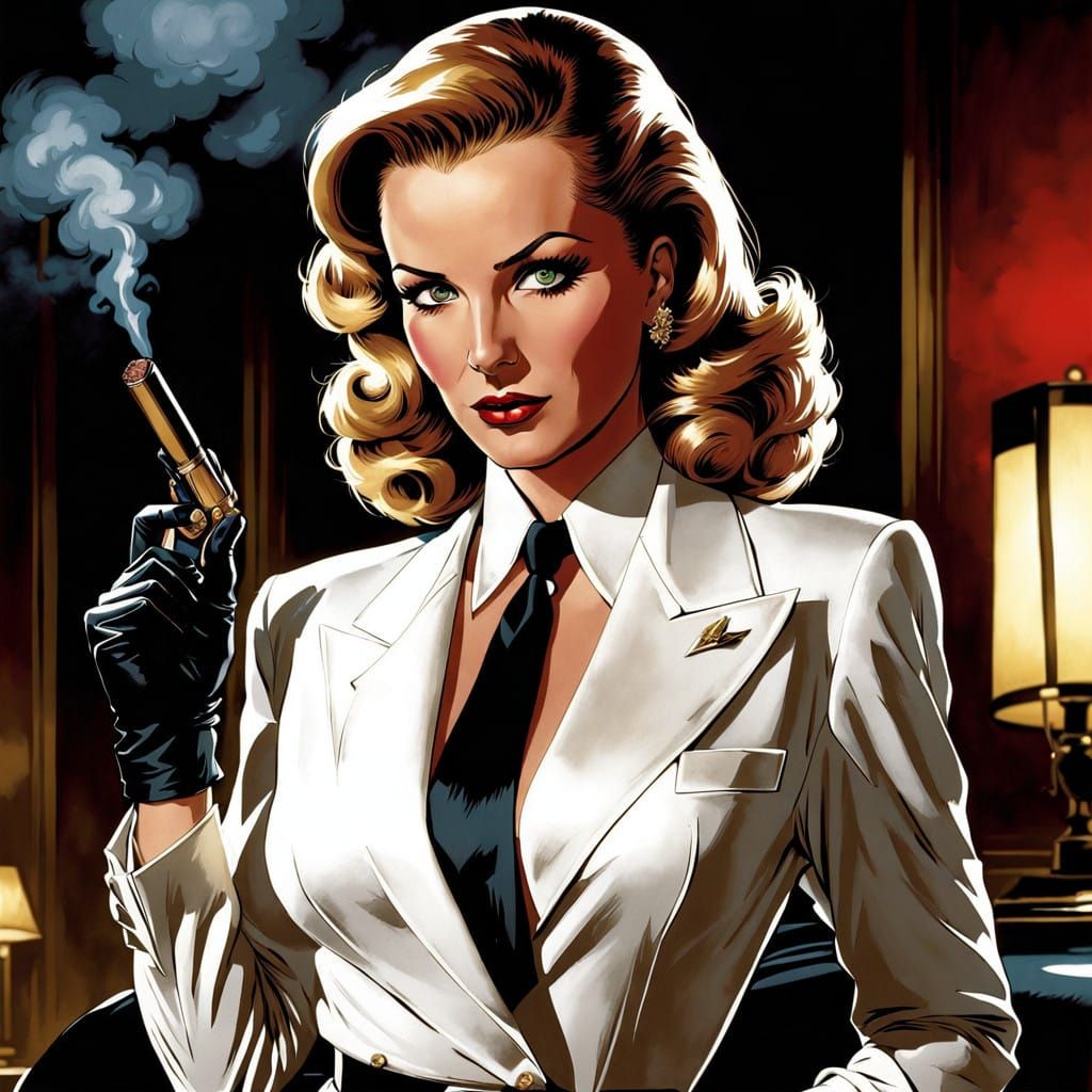 Sophisticated Femme Fatale in Noir-Inspired Suit