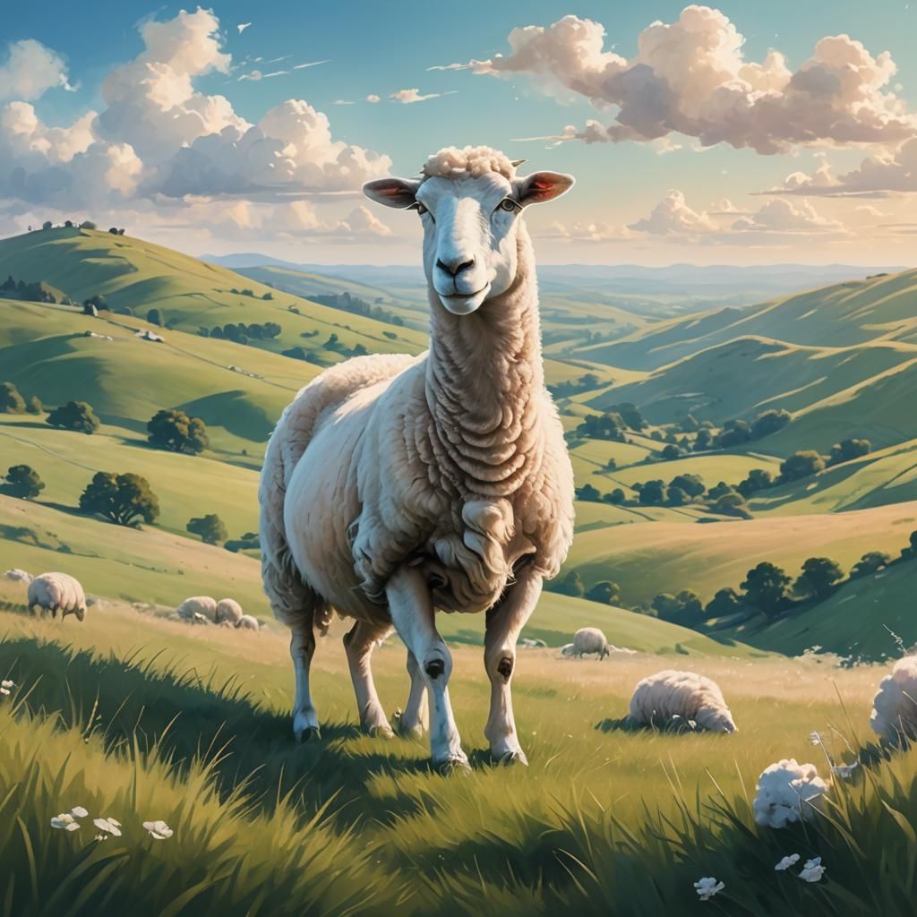 Sheep in Dreamy Landscape: Surreal Digital Painting