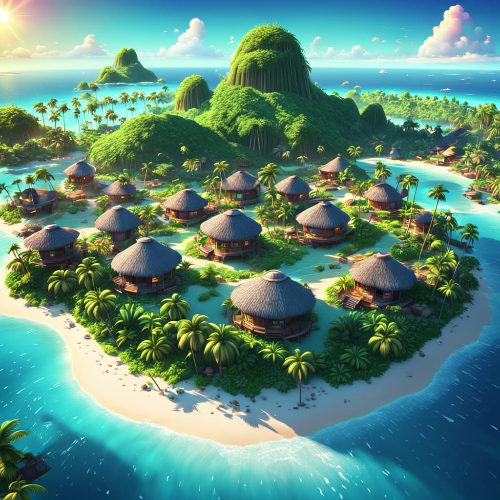 Tropical Island in Disney Animation Style