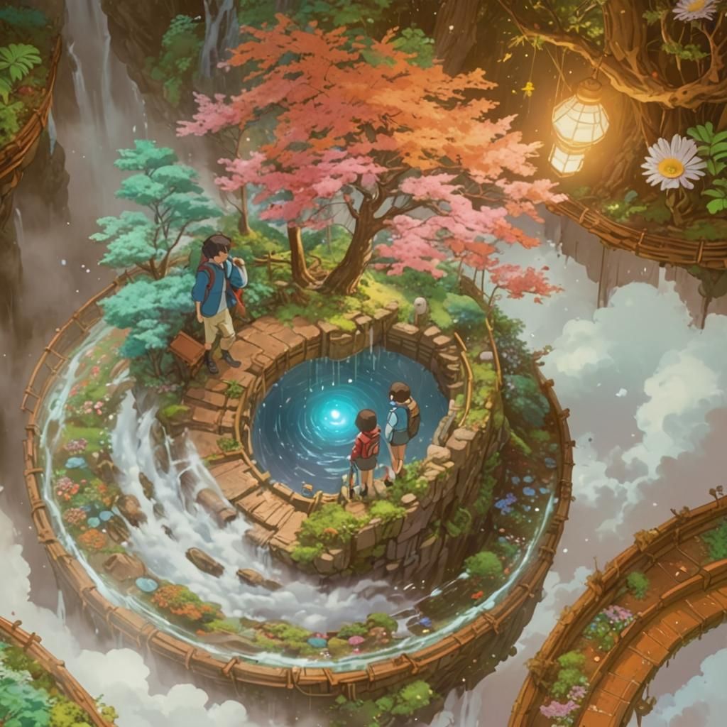 Dreamlike Anime Forest with Magical Animals in Vaporwave Col...