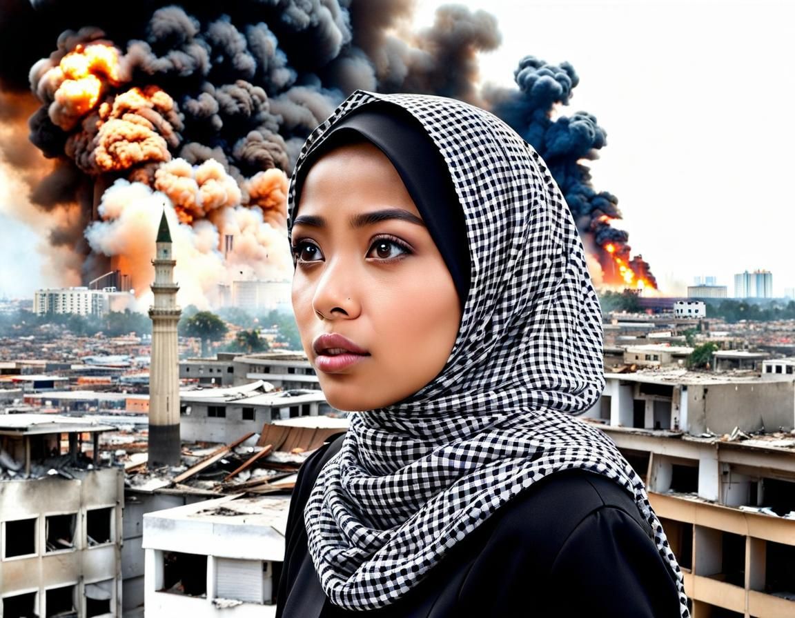 Indonesian Woman's Terror in War Zone Photo