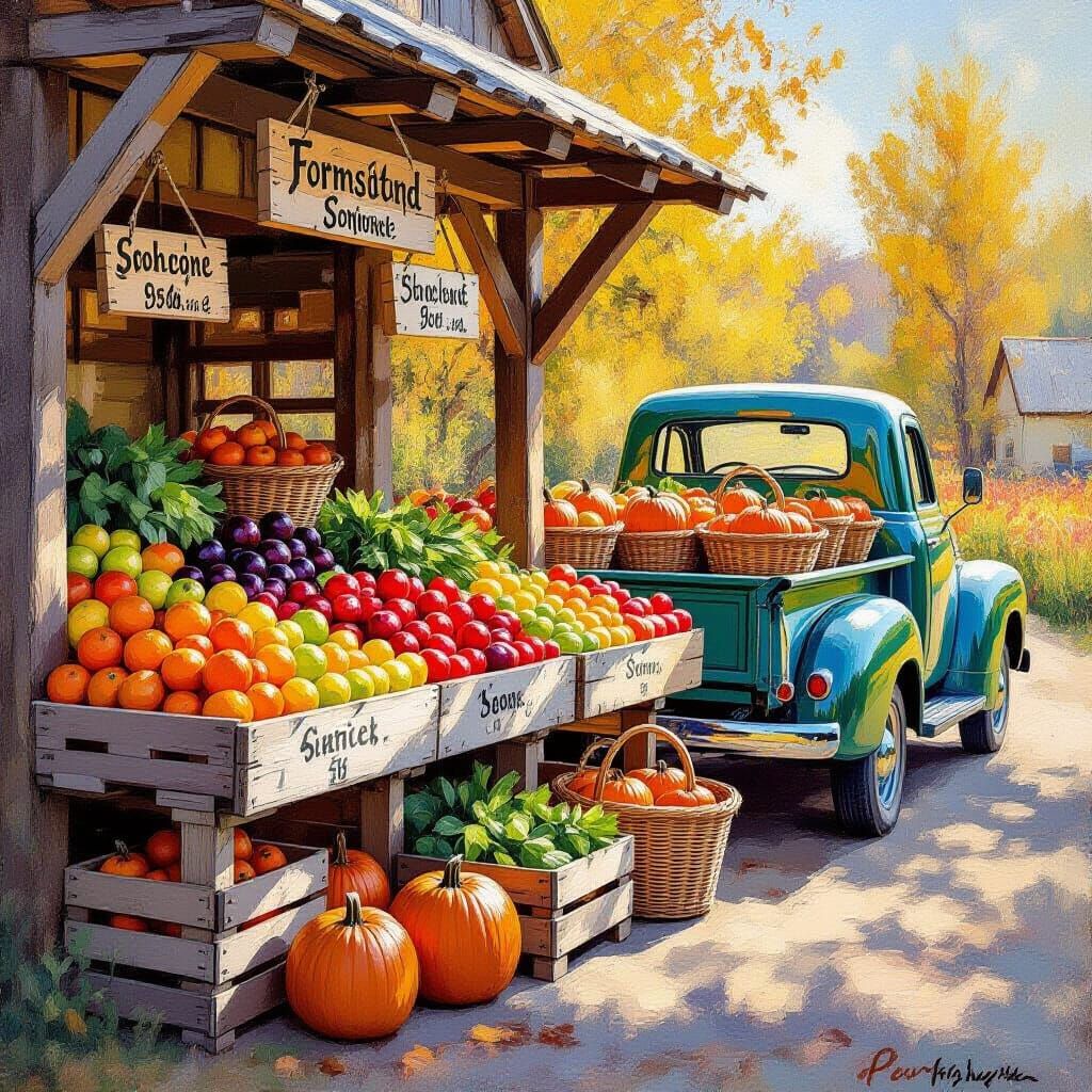 Impressionistic Farmstand in Golden Light