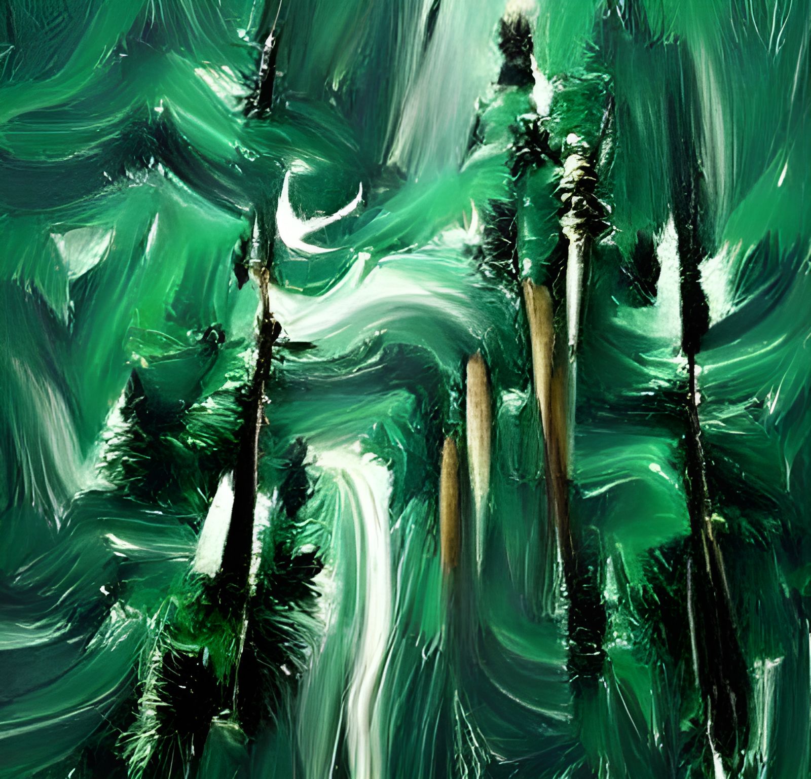Emerald Green Abstract Forest Oil Painting