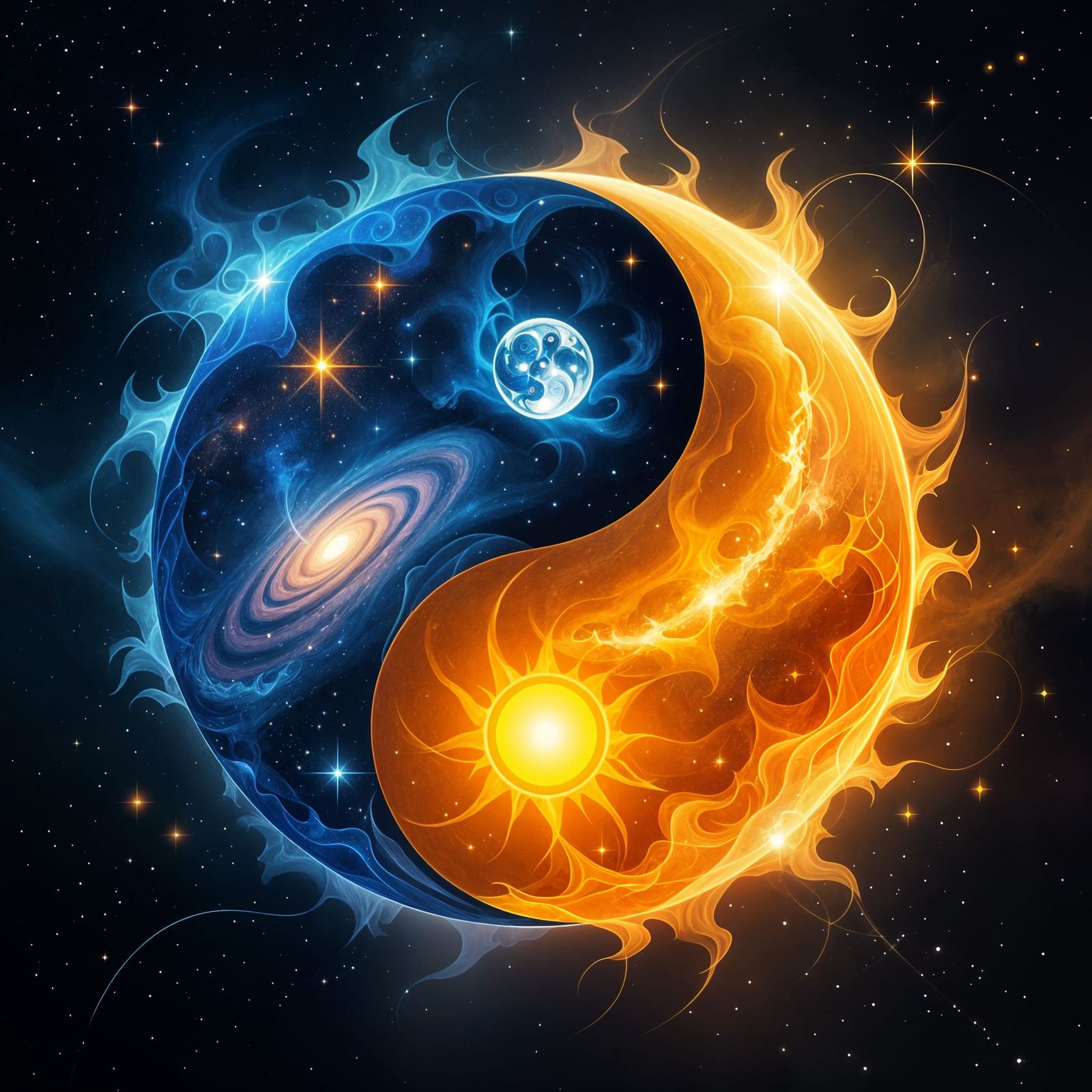 Cosmic Yin Yang Illustration: Celestial Digital Painting