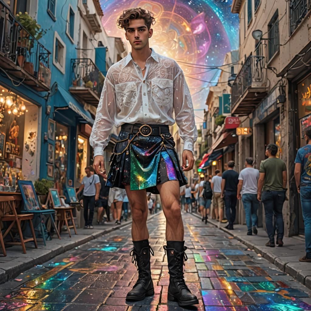 Ethereal Gay Greek God in Cosmic Kilt
