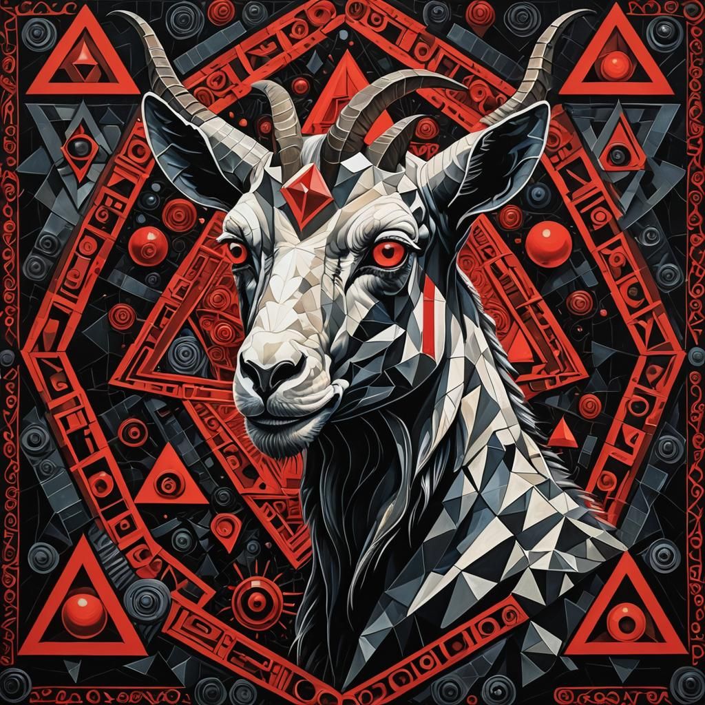 Menacing Goat in Radical Cubist Style