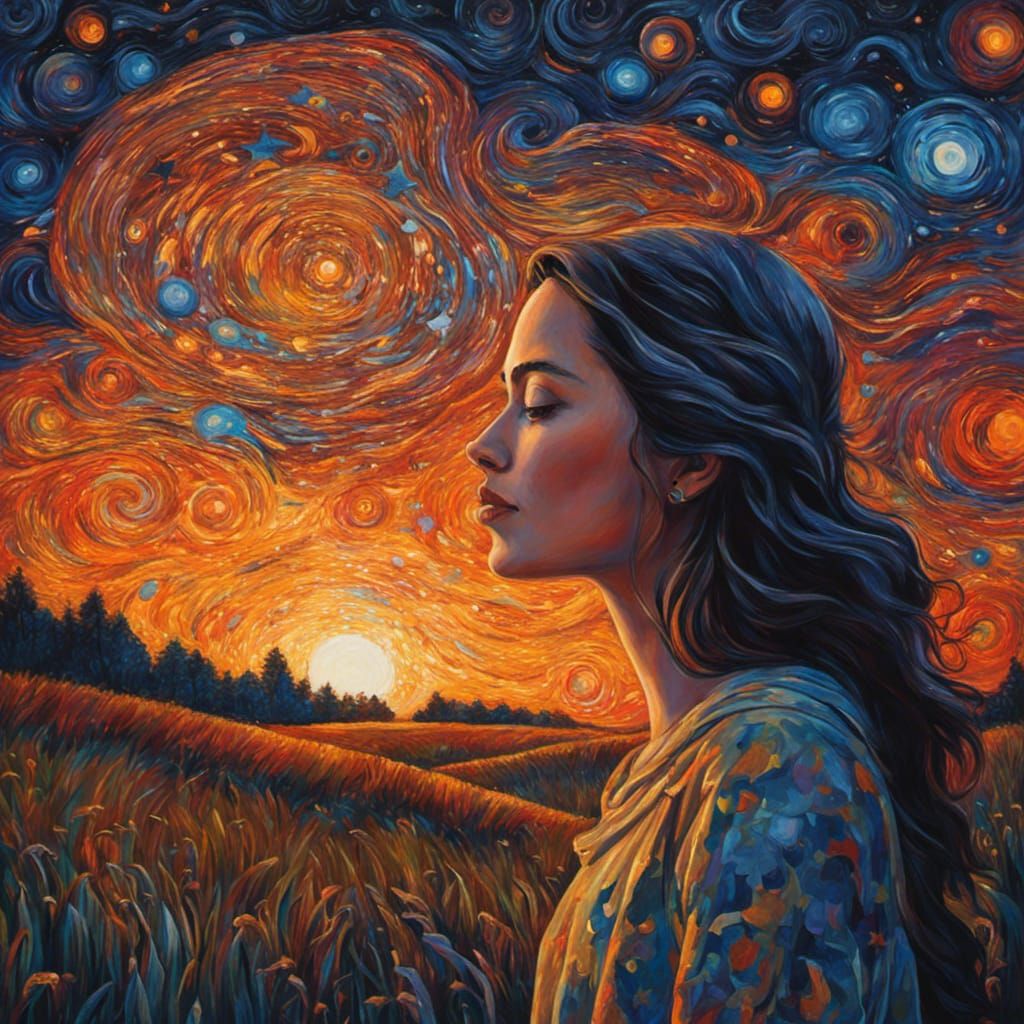 Woman in Twilight Colors, Psychedelic Impressionism