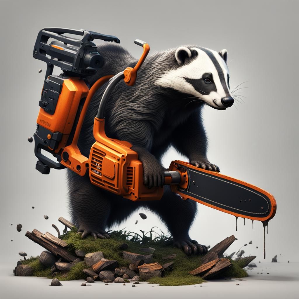 Badger with Chainsaw: Detailed Matte Painting