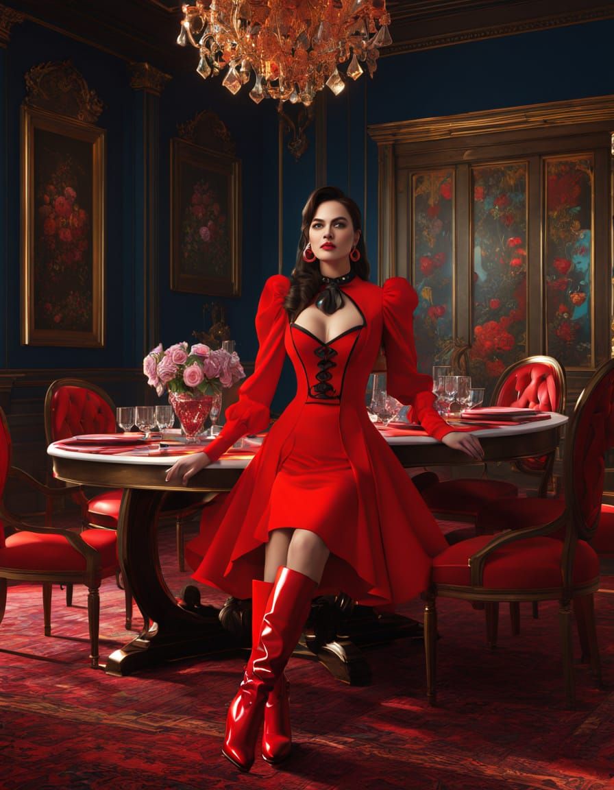 Gothic Beauty in Red: Photorealistic Portrait